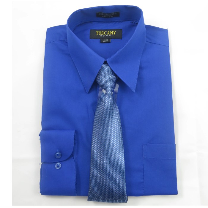 Royal blue men's dress shirt nearby